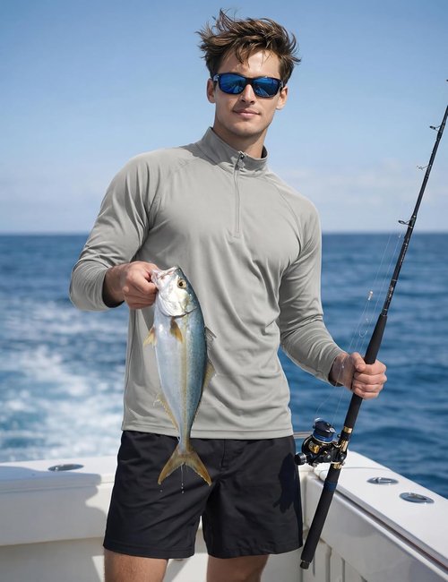KEFITEVD Men's UPF 50+ Sun Protection Shirt - Quick Dry Long Sleeve 1/4 Zip UV Fishing T-Shirt