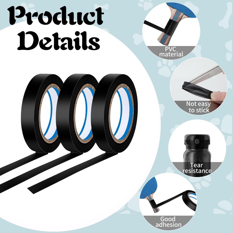 Xindojuz 3 PCS Tennis Racquet Grip Tape, 0.39 Inch × 11 Yards PVC Grip Finishing Tape Tennis-Racket Wrap Grips Tapes Vinyl Accessories Sticky Seal for Tennis Badminton (Black)