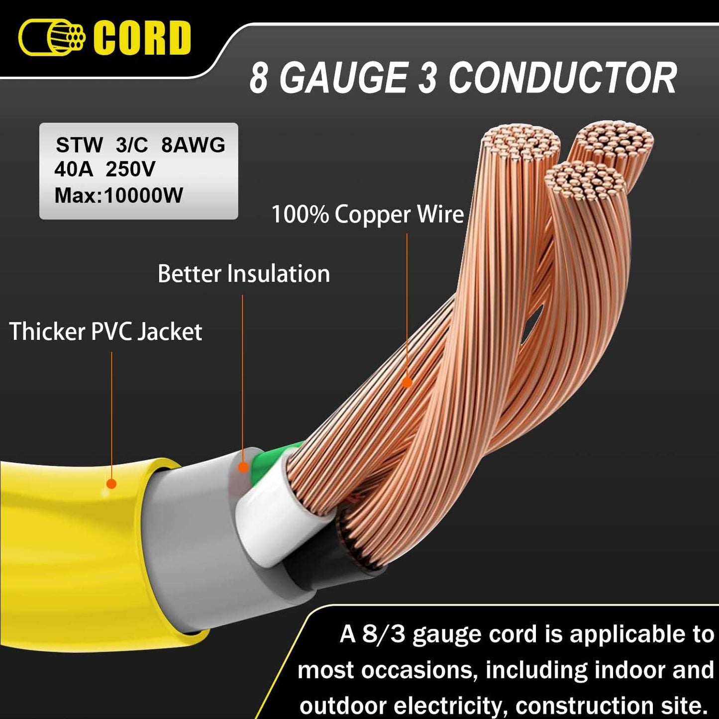 LAVANDINO 25FT 250 Volt Welder Extension Cord 8 AWG for 40 Amp, 8 Gauge Power Extension for Welding Machine NEMA 6-50P to 6-50R