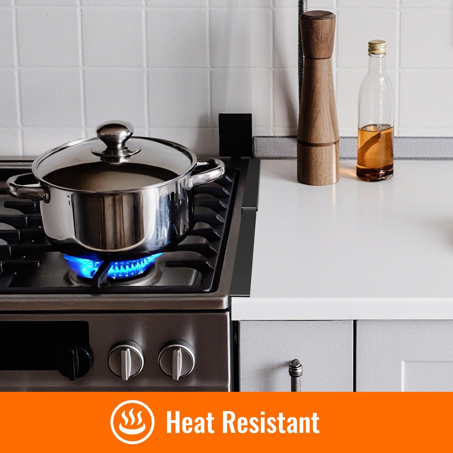 Stove Gap Covers Stainless Steel, 2 Pack Stove Gap Filler for Kitchen, Range Trim Kit for Counter Sink, Adjustable Length 13" to 28" Heat Resistant Stove Guard Between Stove & Countertop, Black