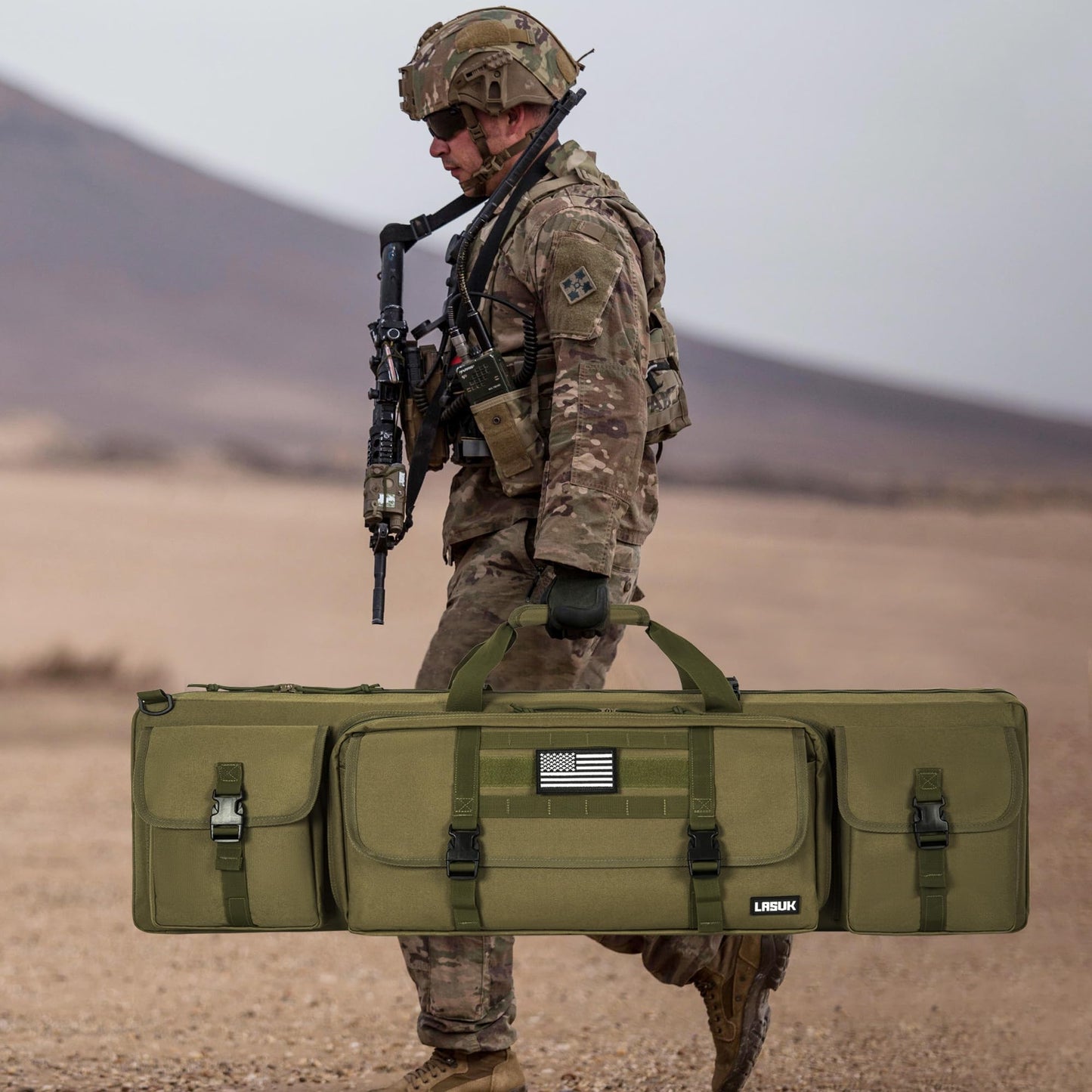 LASUK 46" Double Rifle Case, Long Double Rifle Gun Bag for Firearm Storage and Transportation, Perfect for Indoor/Outdoor Shooting (Green)