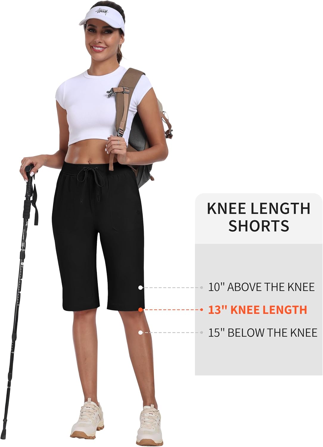 MoFiz Women's Quick-Dry Hiking Shorts - 13" Knee Length, Water-Resistant, 3 Pockets for Travel & Golf