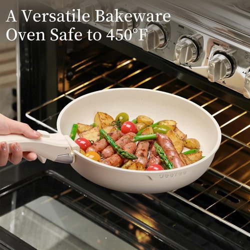 JEETEE 25pcs Pots and Pan Set Non Stick,Detachable Handle Cookware Set,Induction Cooking & RV Camping Stackable Pots Pans，Healthy Kitchen Cookware Set PFAS/PFOA Free Beige
