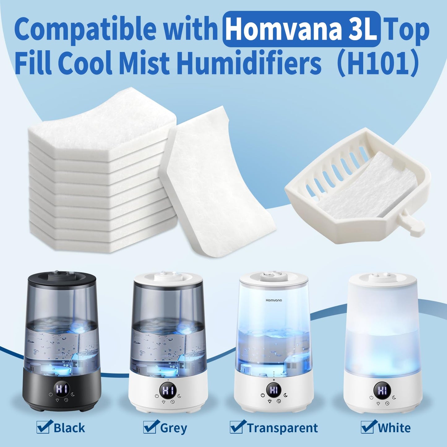 Gazeer 50 Pack Humidifier Aroma Pad, Humidifier Replacement Filters Compatible with Homvana 3.6L Cool Mist Top-Fill Humidifiers for Bedroom Home, Diffuse Fragrances
