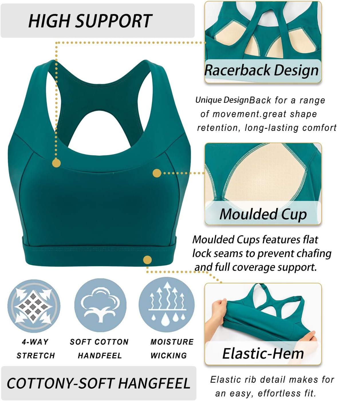 RUNNING GIRL Sports Bra - High Support Racerback Design with Molded Cups & Sewn-In Pads
