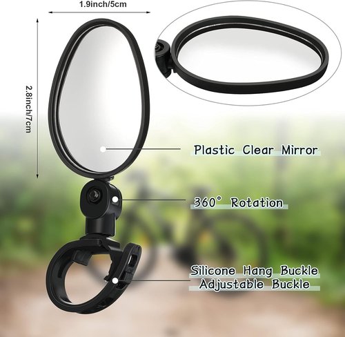 Hestya 2 Pcs Bike Mirrors - 360° Adjustable Rotatable Handlebar Mirrors for Safe Cycling | Shockproof Acrylic