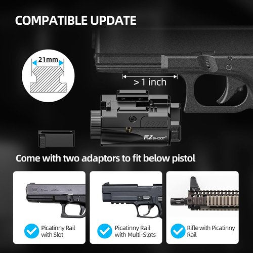 EZshoot 1000 Lumens Pistol Light - Rechargeable Gun Light with Red Laser Beam | Compatible with Glock & Picatinny Rail