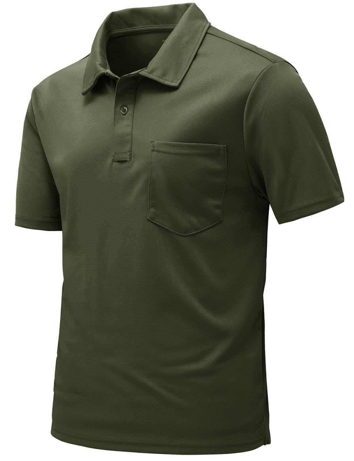 Rdruko Men's Polo Shirts Short Sleeve Quick Dry Outdoor Golf Sports Shirts with Pocket(Army Green, US XXL)