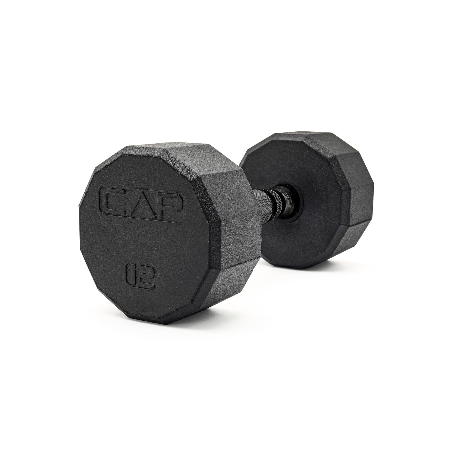 CAP 12 LB 12-Sided Rubber Coated Dumbbell Weight, Rubber Free Weights for Home Gym Strength Training, Black Oxide Handle, Single
