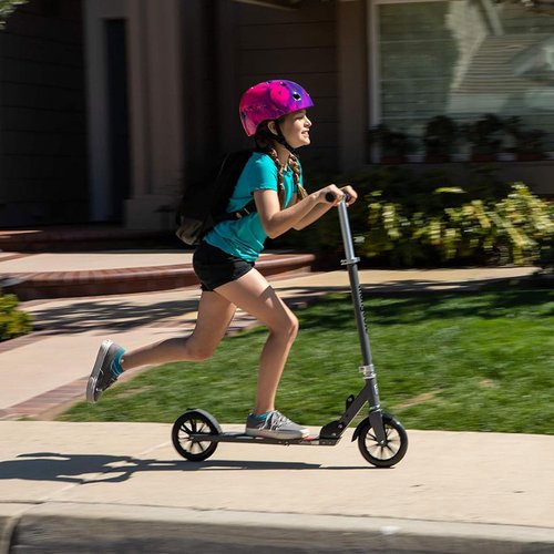 Mongoose Trace 180 Kick Scooter for Youth Adult Boys and Girls, Lightweight, Quick-Release & Easy Folding Scooter, With 180mm Wheels, Kickstand, Grey/Red