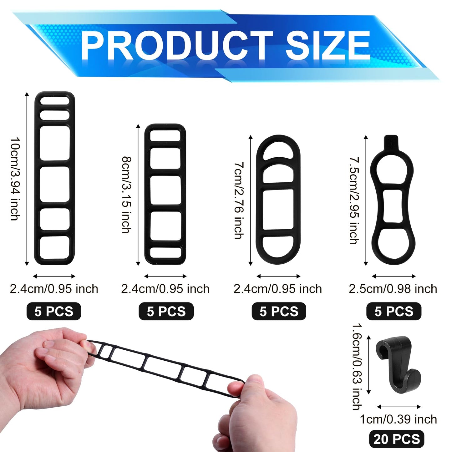 XIHIRCD 20pcs Bicycle Light Silicone Straps, 4 Styles Bike Rubber Straps Elastic Bike Silicone Mount Band Flashlights Cell Phones Speaker Lights Holder with S Buckles for Bicycle Light Sets Handlebar