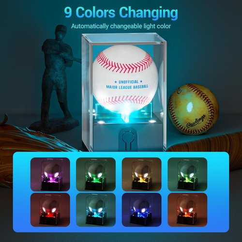 Leshein Baseball Display Case - LED Lighted Acrylic Holder for Memorabilia | UV Protected, Clear Design