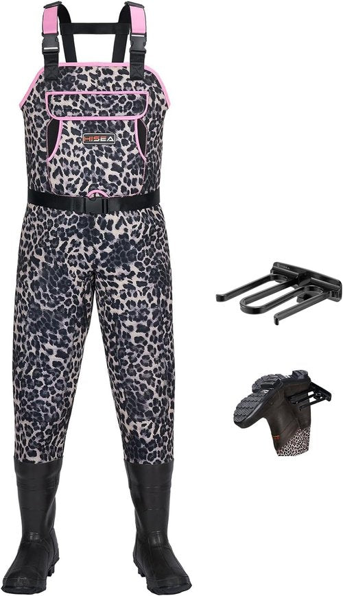 HISEA Women's Chest Waders - 4.5mm Neoprene Leopard Print | Insulated Waterproof Fishing Waders