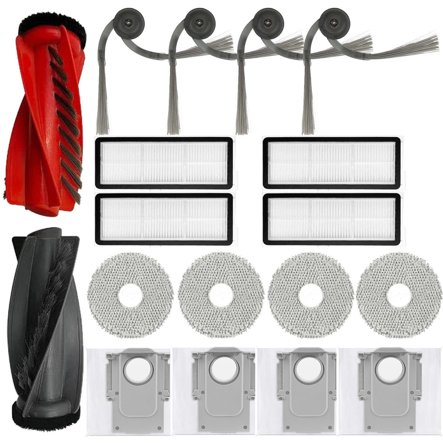 17 Pcs Replacement Parts Accessories Kit,Compatible With Roborock Qrevo Curv/Qrevo Edge Qrevo S5V Robot Vacuum,1 Roller Brush, 4 Hepa Filters,4 Side Brush,4 Mop Pads,4 Vacuum Bags
