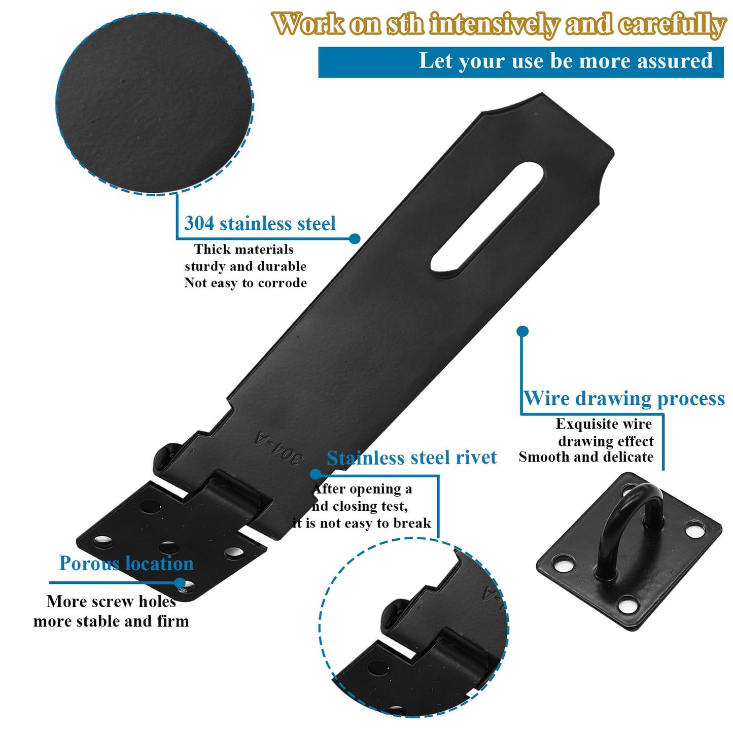 Sunxeke 5 Inch Door Locks Hasp Latch 2 Pack,304 Stainless Steel Safety Padlock Clasp Hasp Lock Latch with Combo Lock & Padlock,Heavy Duty Gate Latch Lock with Screws(Black)