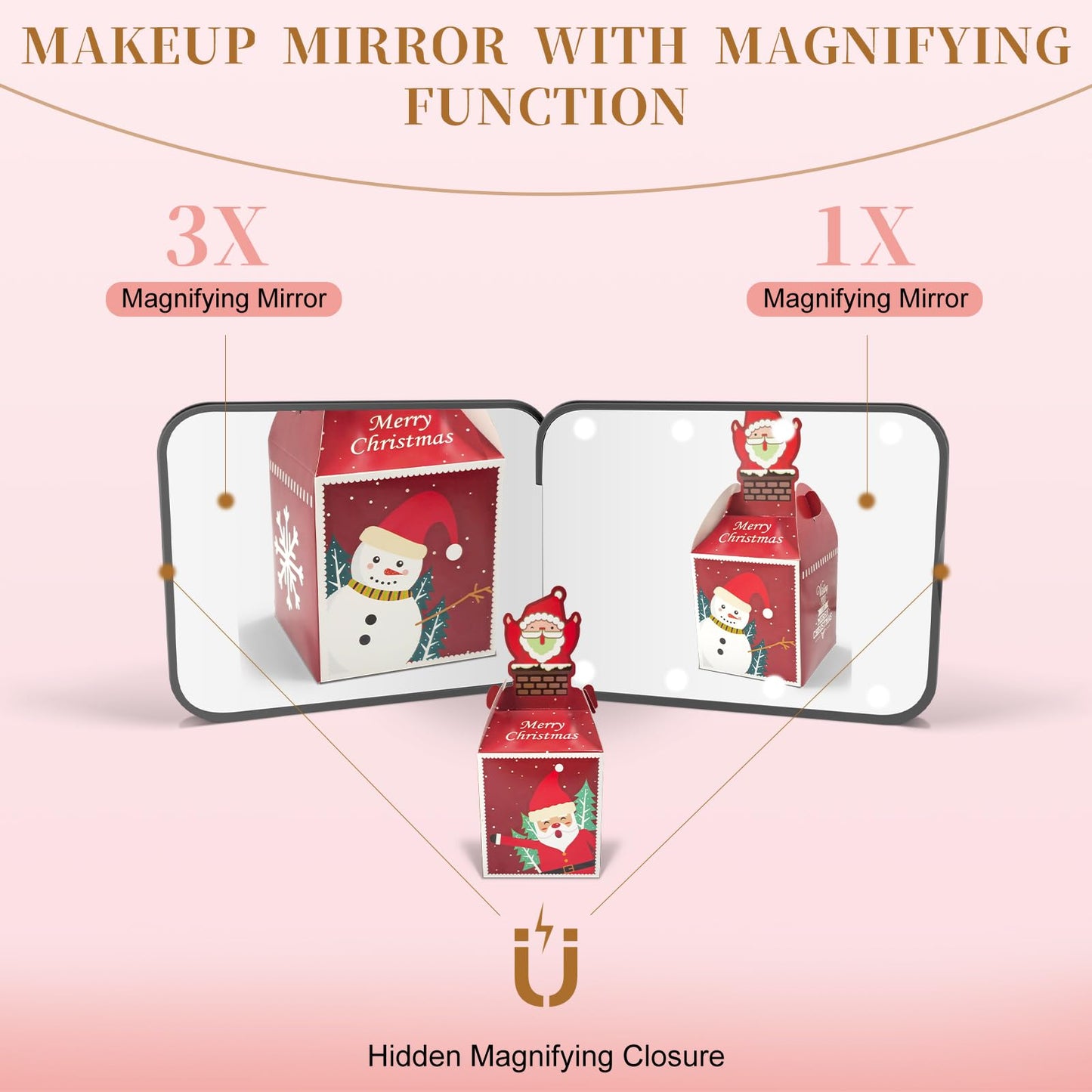 Kakuje Compact Mirror, 1X/3X Magnification LED Pocket Mirror with Nternal BIattery, Mini Mirror for Purse, Pocket,Travel and Present (Black)