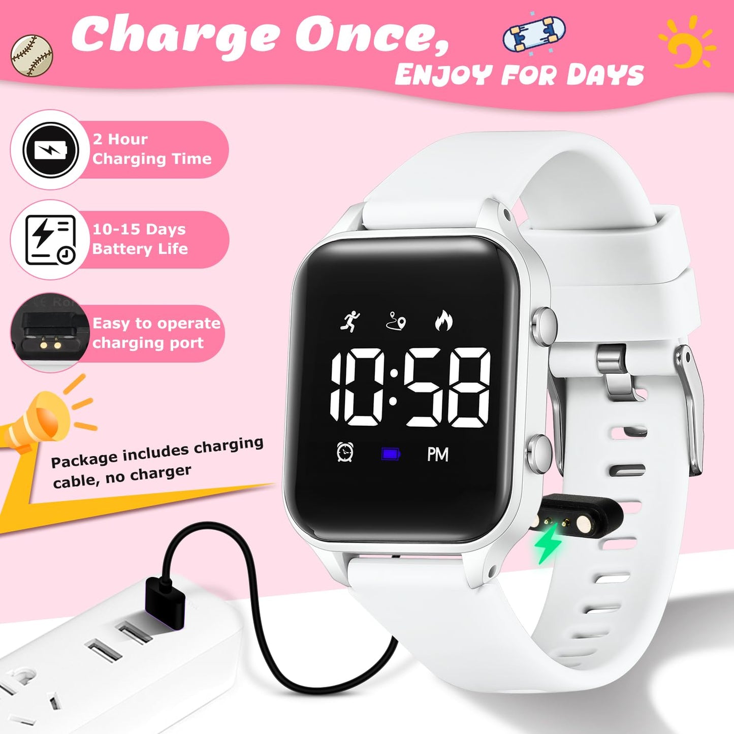Timever Kids Digital Watches for Boys Girls, Sports Watch with Fitness Tracker, Pedometer, Alarm Clocks, Stopwatch, No App Needed Waterproof Kids Watch, Gift for Teens Student Girls Boys Ages 5-14