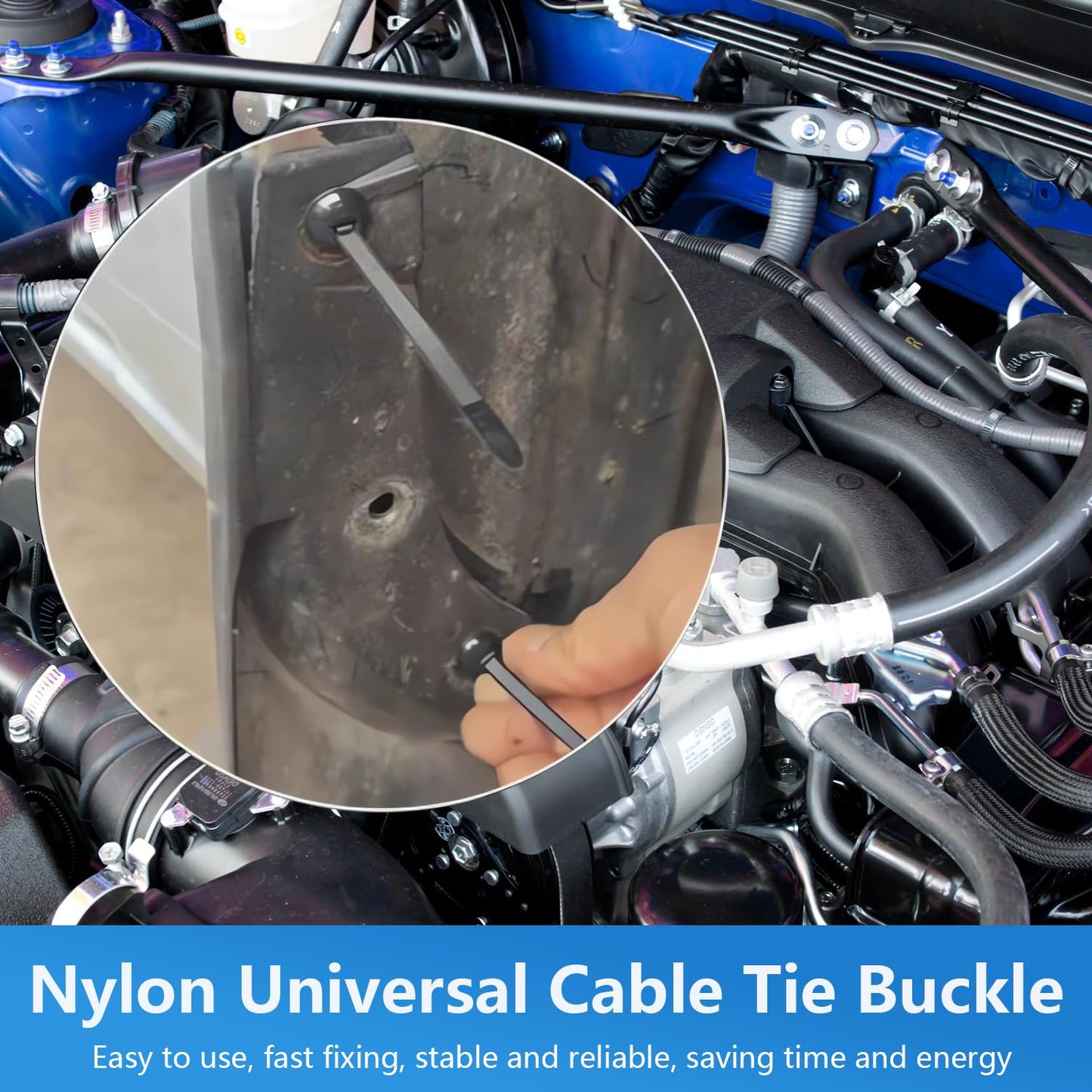 100Pcs Nylon Universal Cable Tie Buckle,2025 New Heavy Duty Self-Locking Nylon Zip Ties Holder,Multipurpose Plastic Cable Ties Tool for Car Daily Repair