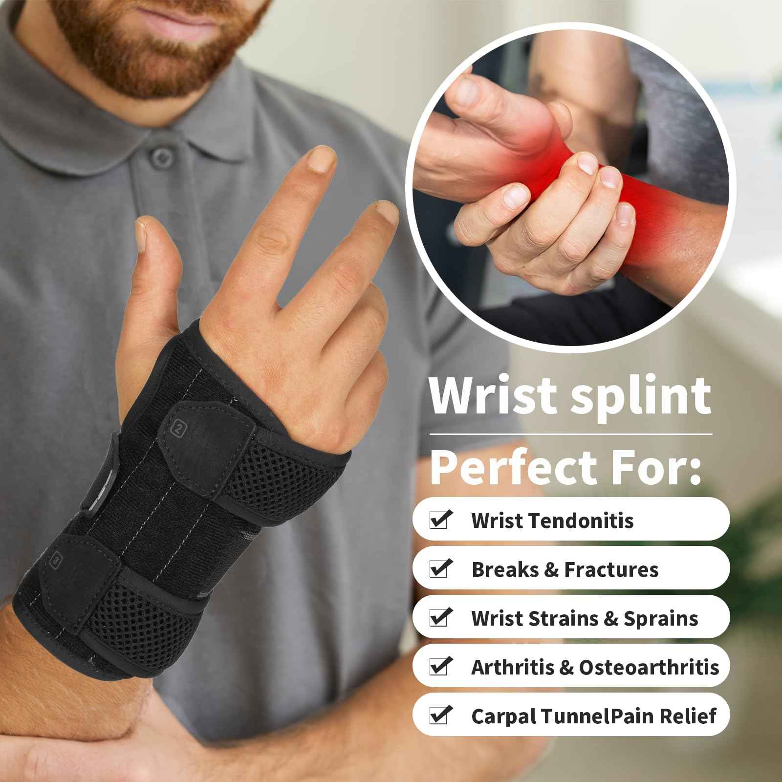 Carpal Tunnel Wrist Brace Night Support - Stop Pain While Sleeping Wrist Support for Women Pregnancy, Office Adjustable Lightweight Hand Brace Splint for Tendinitis, Arthritis