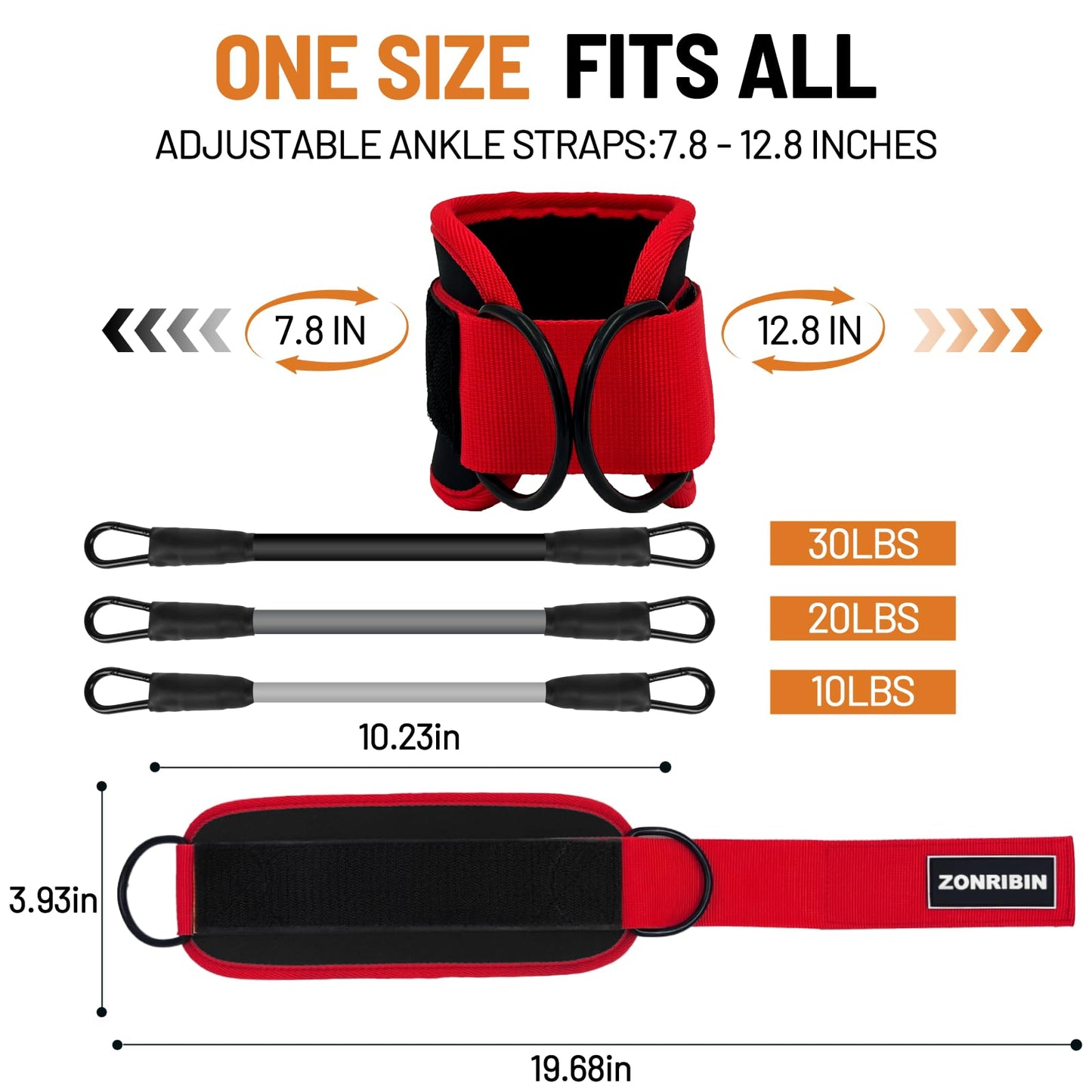 ZONRIBIN Ankle Resistance Bands with Cuffs - Glute Workouts: Kickbacks, Leg Extensions, Hip Abductors (Red, Ankle Strap)