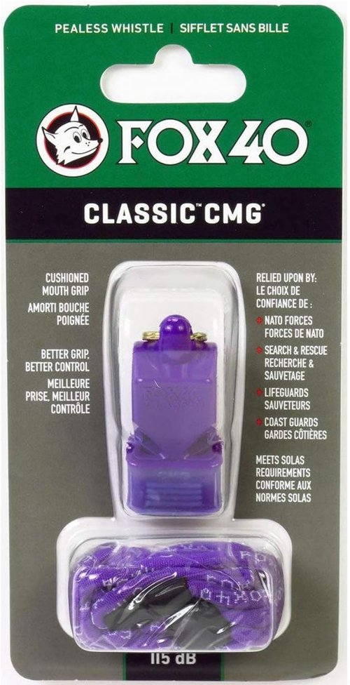 Fox 40 Classic CMG Pealess Safety Whistle - 115 dB Loudness, Purple with Lanyard