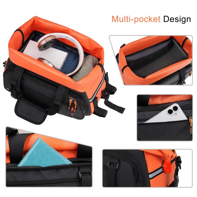 MOSISO Bike Rack Bag, 13-24L Expandable Top Layer Bicycle Rear Trunk Bags, Bike Rear Seat Pouch Cycling Luggage Handbag with Shoulder Strap for Road Mountain Cycling Traveling Commuting, Black&Orange
