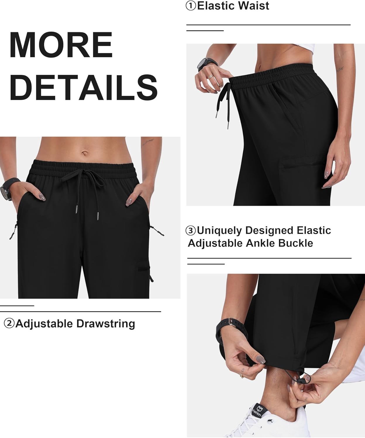 MoFiz Women's Hiking Cargo Pants - Lightweight Athletic Joggers with Pockets | Black, Size M