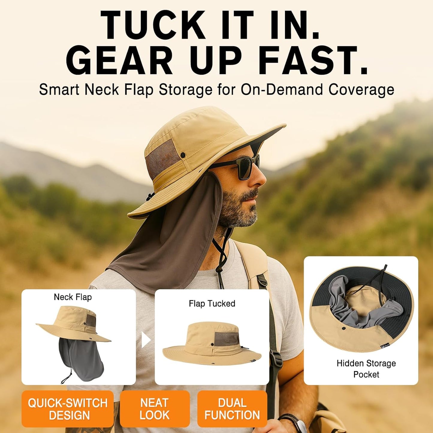 TOP-EX UVCoolix™ UV Protection Men's Sun Hat - Cooling Neck Flap & Sunglass Lock | Wide Brim Fishing Hat