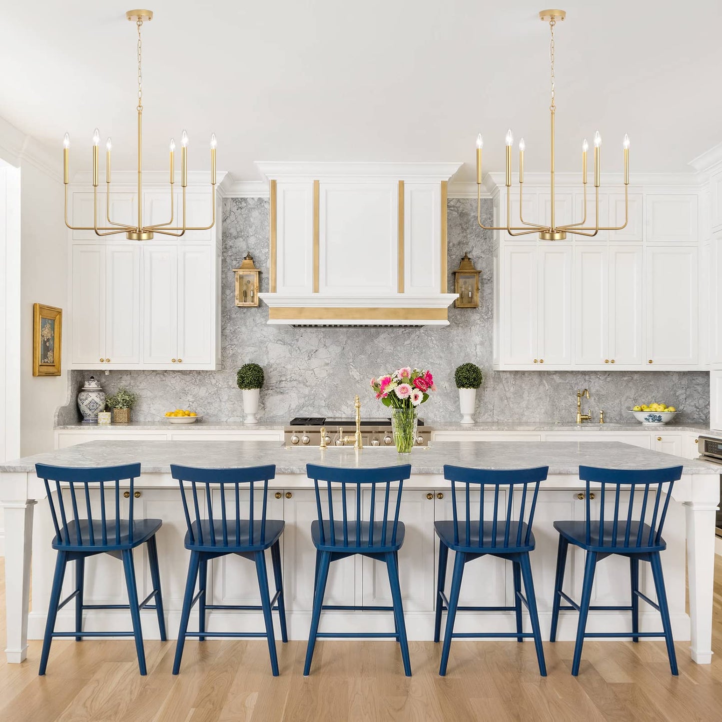 ALISADABOY Spray Gold Chandeliers for Dining Room 26.2'' Modern Farmhouse Candle Chandelier 6-Light Rustic Pendant Lighting Fixture Industrial Ceiling Light for Living Room Foyer Entryway Kitchen