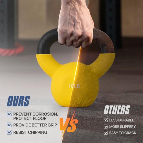 MADOG 10/15/20 LB Kettlebells Neoprene Coated, Solid Cast Iron Kettlebell, Strength Training Kettlebells, Hand Weights for Full Body Workout, Grip and Strength Training for Home Gym, Yellow