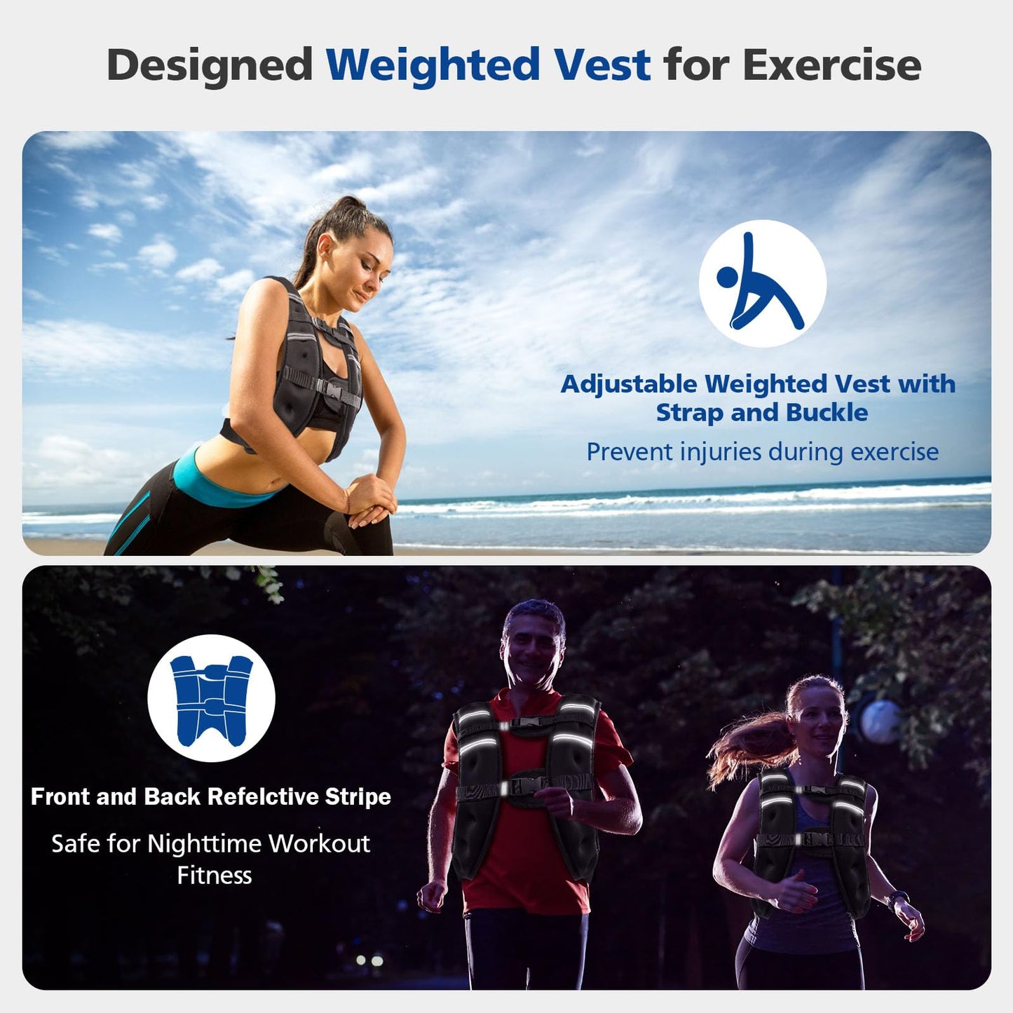 6lb/8lb/12lb/16lb/20Lb Weighted Vest Woman Men with Reflective Stripe, Chest Size Adjustable Strength Training Weight Vest for Walk Running Jogging