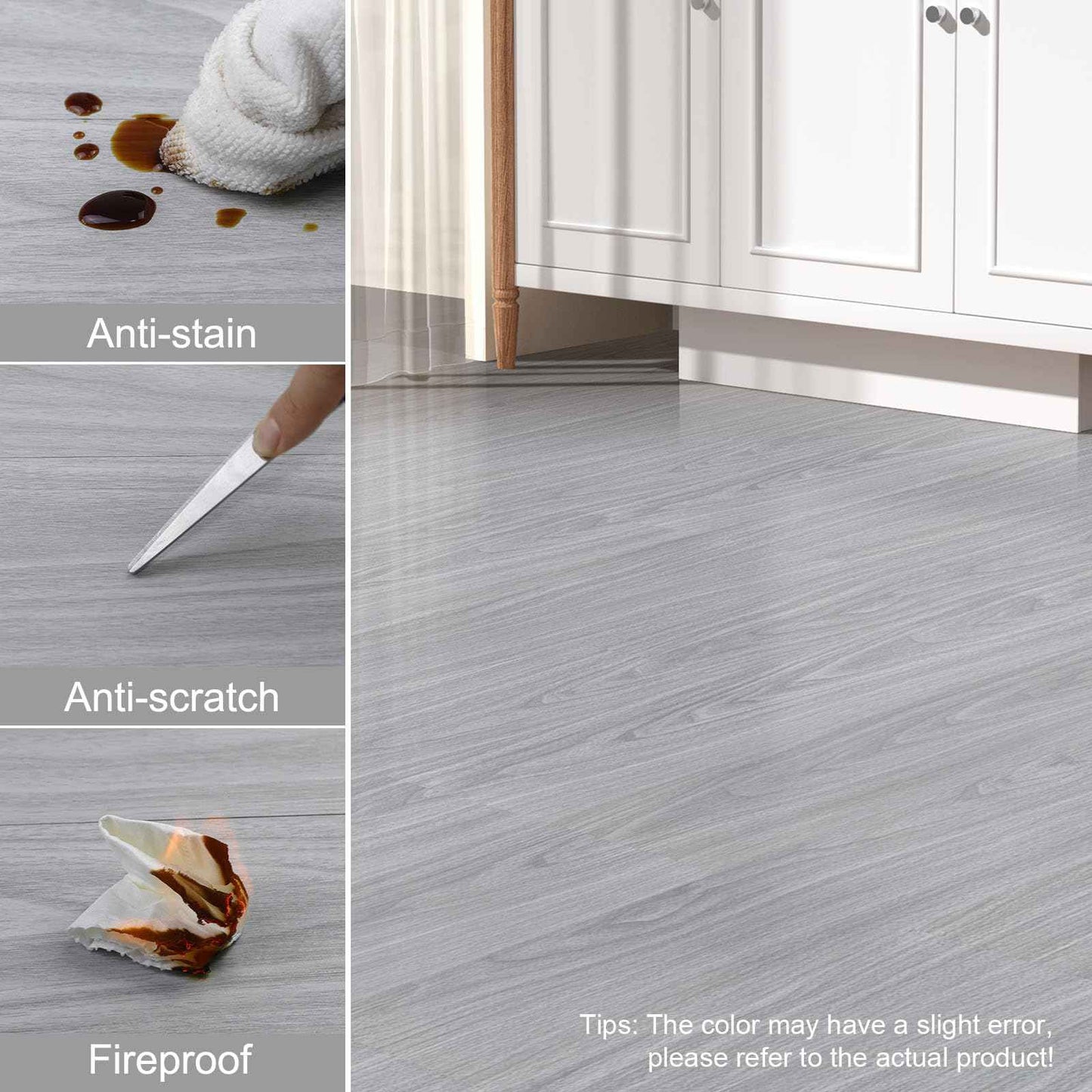 Qianglive Light Grey Peel and Stick Floor Tile 36-Pack 54 Sq.Ft Luxury Thicken Vinyl Wood Plank Self Adhesive Waterproof DIY Flooring for Bedroom Bathroom Living Room