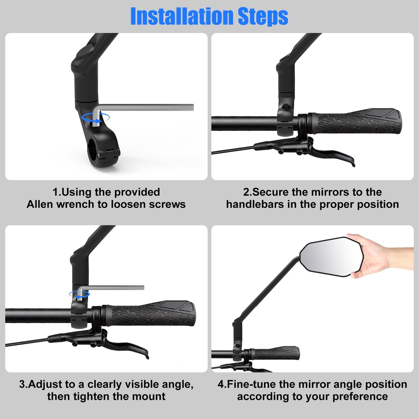Diyife Bike Mirror, [Long Arm] HD Wide Angle Large Bicycle Mirrors for Handlebars, 360°Adjustable Anti-shake Bicycle Rear View Mirror, Bike Accessories for Ebike Scooter Mountain Road Bike (Left)