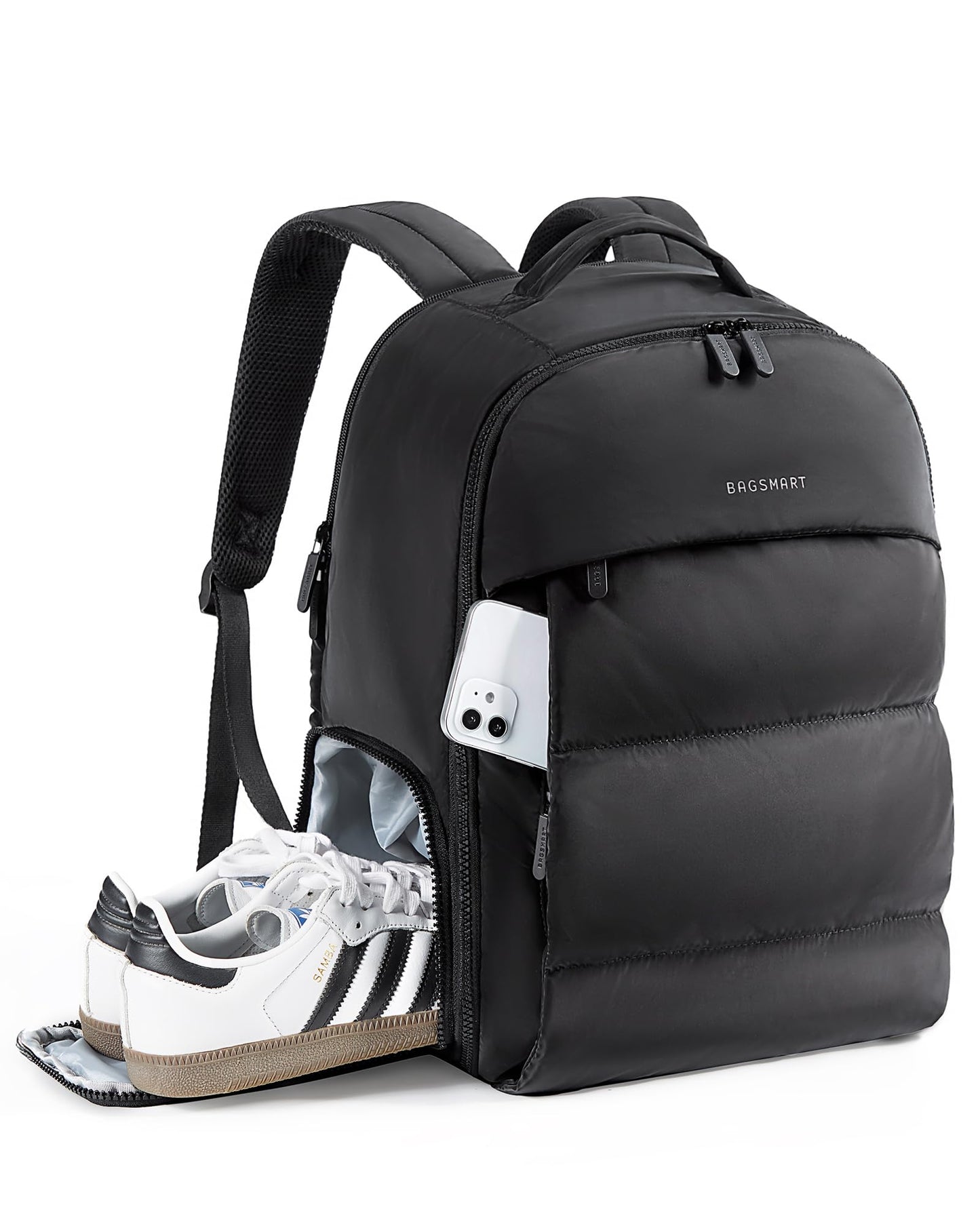 BAGSMART 30L Travel Backpack for Women, Carry on Backpack for Airplanes, Gym Backpack with Shoe Compartment, Lightweight Travel Bag Fits 15.6 Inch, Water-Resistant, Black