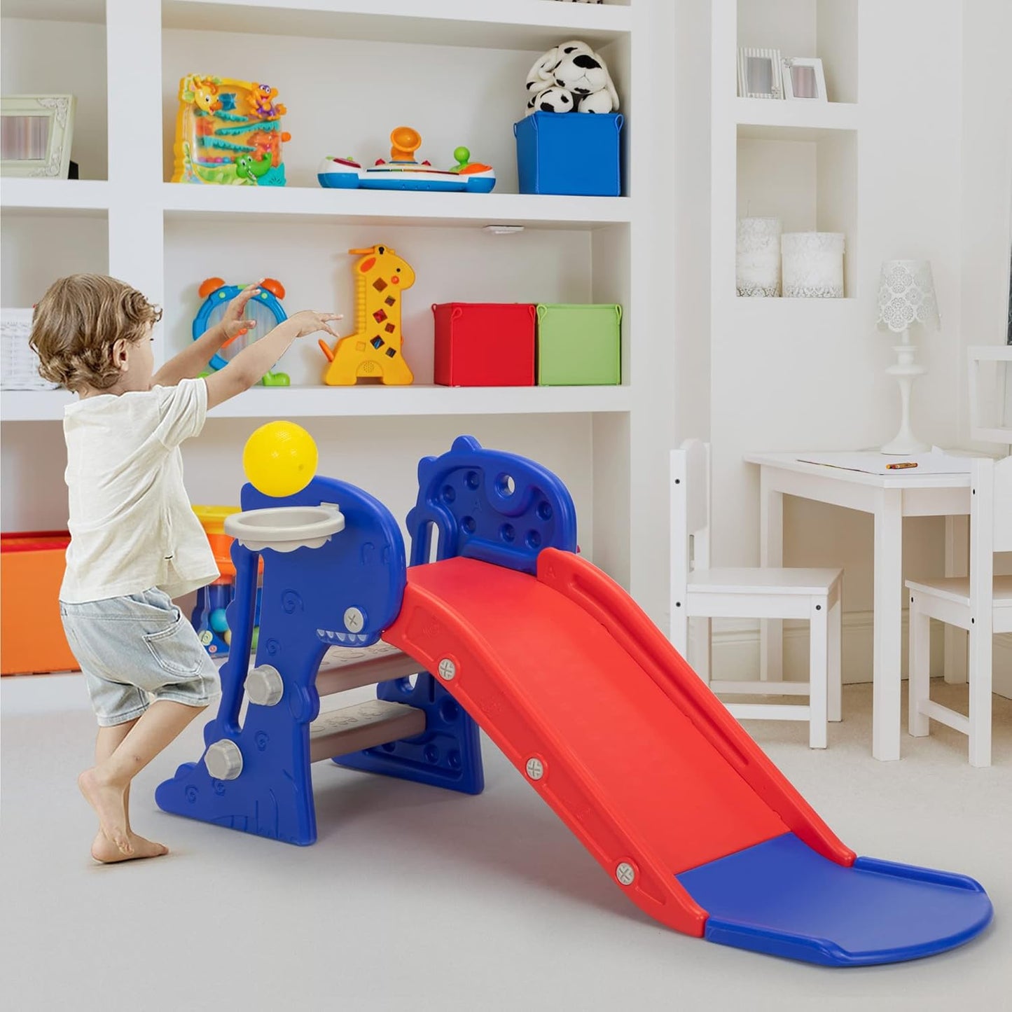 Nyeekoy Toddler Slide - 3 in 1 Kids Climber Playset with Basketball Hoop | Indoor/Outdoor Fun