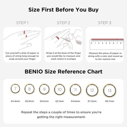 BENIO Gen 2 Smart Ring - Fitness Tracker with Step, Sleep, Blood Oxygen & Heart Rate Monitor | 5ATM Waterproof, Size 8.5, Gold