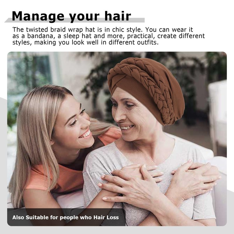 DRESHOW African Women Turban Caps Beanie Twist Headscarf Pre-Tied Double Twisted Braids Hair Cover Wrap Hat Headwraps for Black Women Chemo Cancer Cap