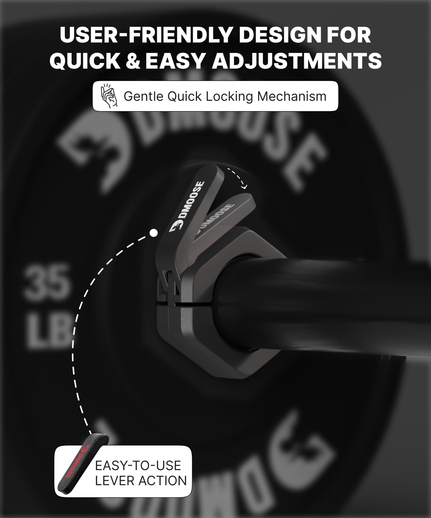 DMoose Fitness Barbell Clips (Pair) - Quick Release Olympic Barbell Clamps with Anti Slip TPR Grip - 2" Barbell Collars for Secure Weightlifting & Powerlifting (Black - Non Magnetic)