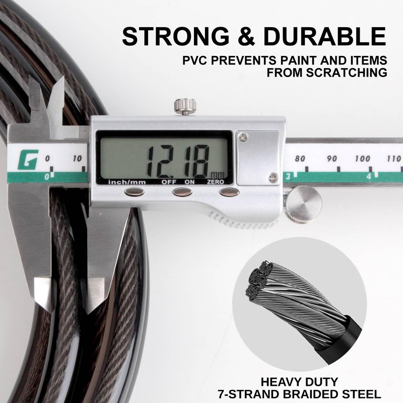 Venzio Heavy Duty 4FT 12mm (1/2 inch) Bike Lock Cable with Loops, Security Steel Lock Cable, PVC Coated Anti-Theft Chain for Bicycle, Gate, Grill, Generator