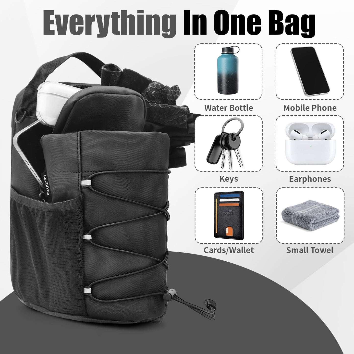 Magnetic Gym Water Bottle Bag with Phone Holder for Men, Magnetic Gym Bag Attaches to Equipment, Holds Water Bottle, Phone & Essentials for Workout, Training & Fitness