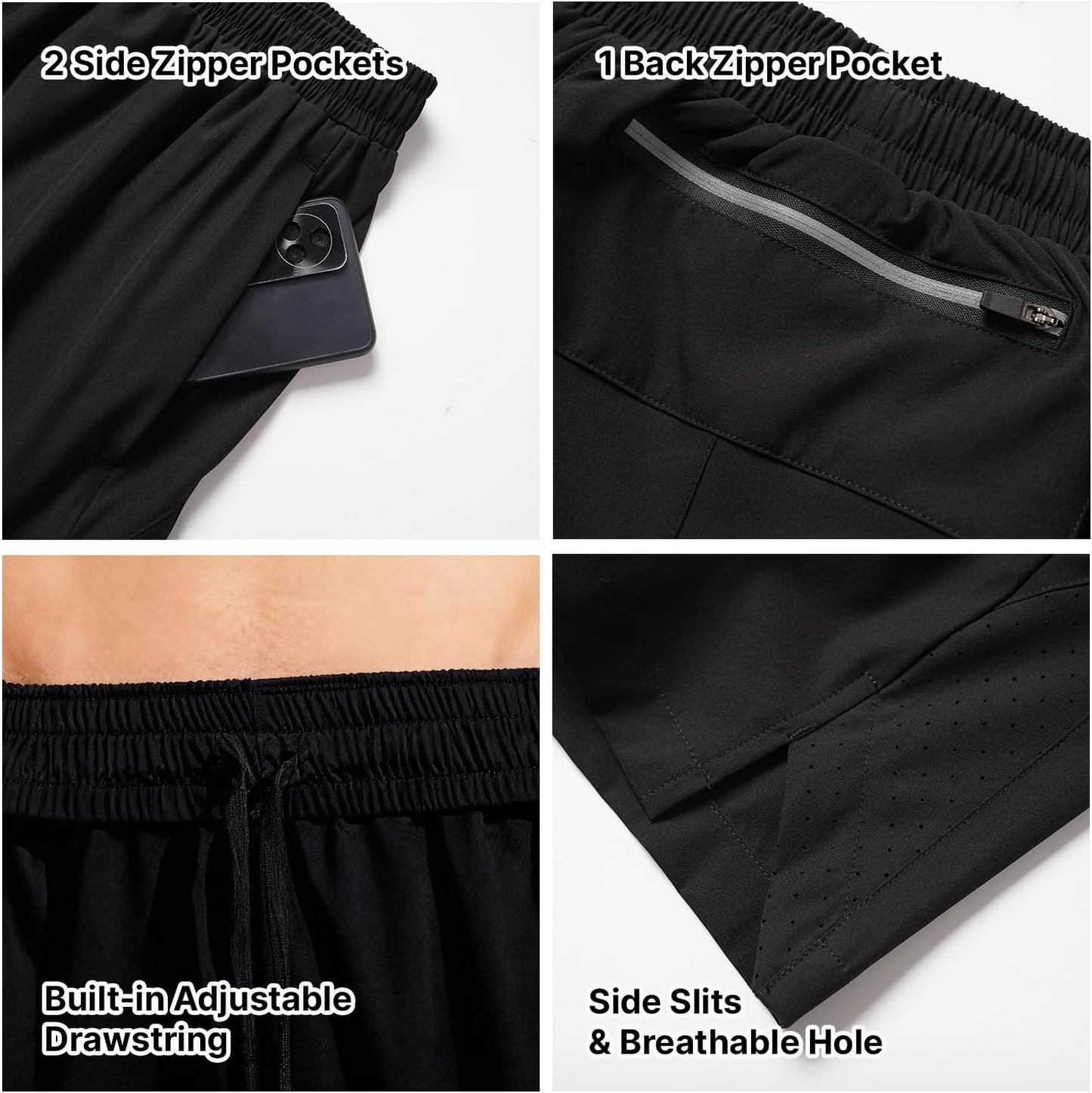 Skiennix Men's Running Shorts - Lightweight Quick-Dry Athletic Shorts with Zipper Pockets | Ideal for Training & Basketball