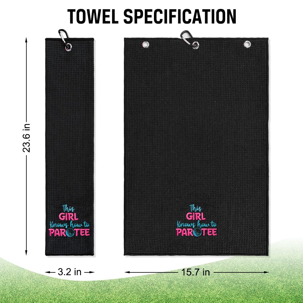 ERHACHAIJIA This Girl Knows How to Par Tee Embroidered Golf Towel with Clip. Funny Golf Accessory Gift for Women, Mom, Daughter - Birthday, Retirement