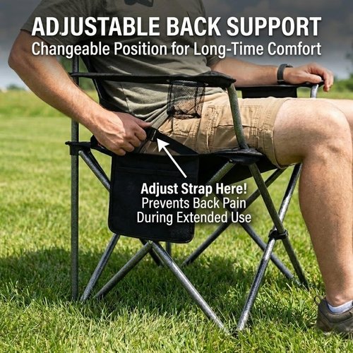 FAIR WIND Oversized Camping Chair - 500LBS Capacity, Fully Padded with Adjustable Lumbar Support & Cooler Bag | Perfect for Outdoor, Beach, Tailgating & Fishing