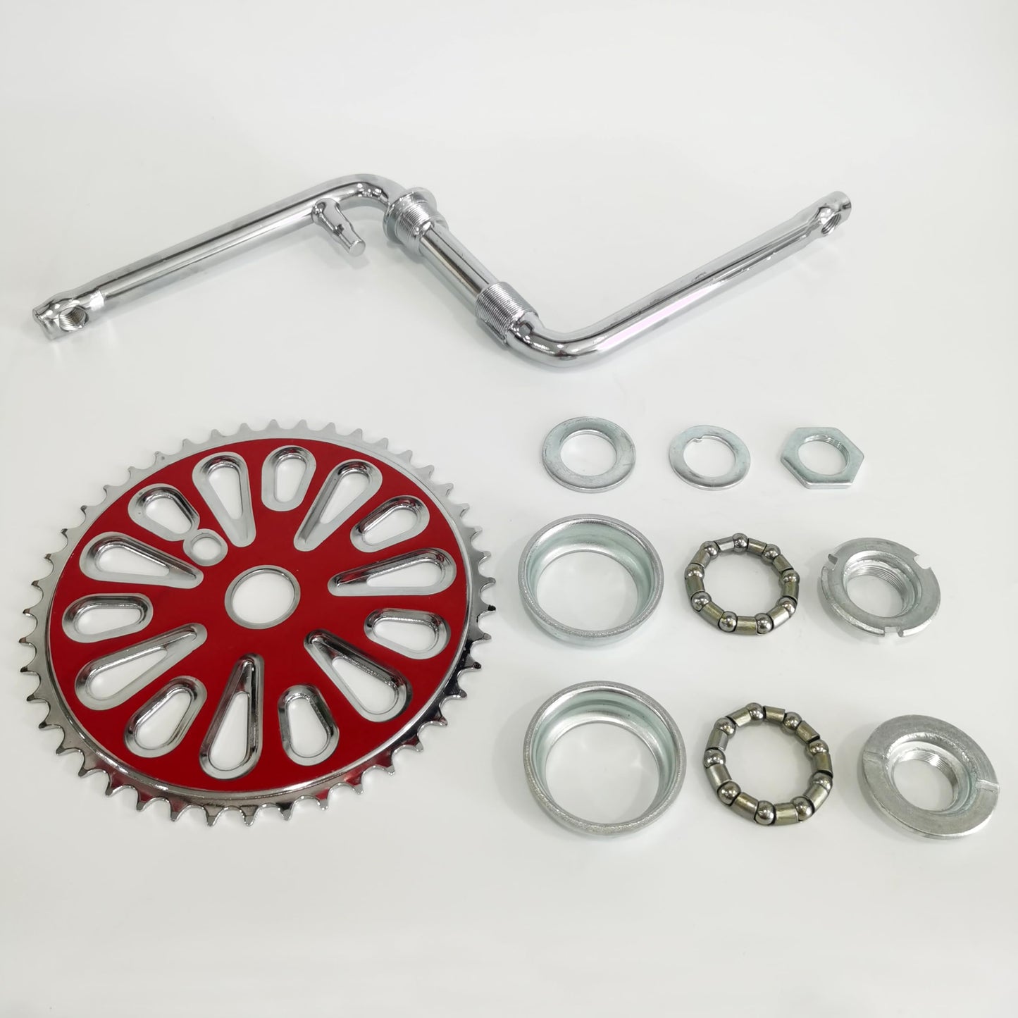 DONSP1986 2” Cup Wide Pedal Crank Kit 44T Sprocket 165mm Crank Arm, One-Piece Crank, Bicycle Crank Kit for Road Bicycle (Red)