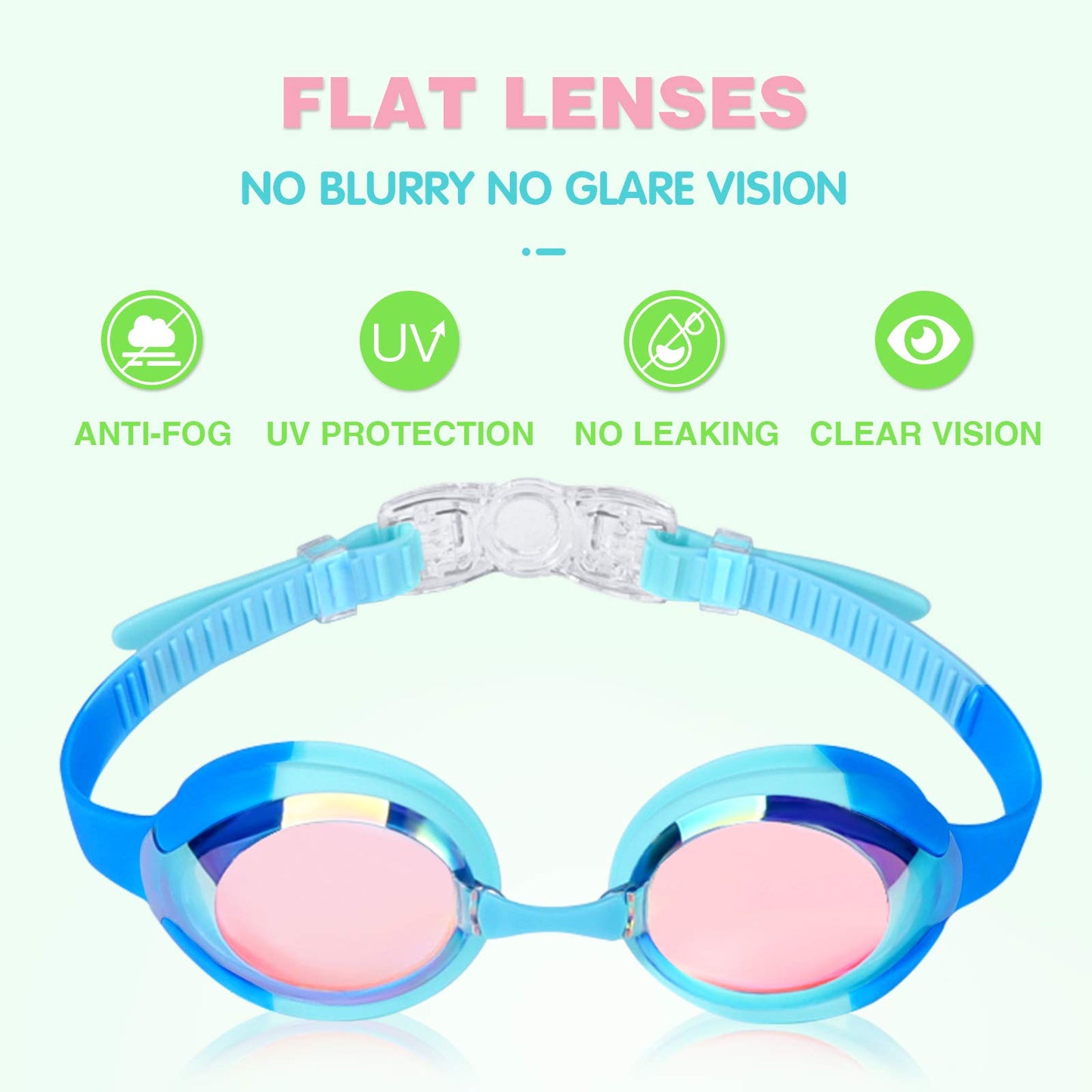 Keary 2 Pack Kids Swim Goggles for Toddler Children Girls Boys Youth, Anti-Fog Waterproof Anti-UV Clear Vision Mirror Flat Lens Water Pool Goggles with 3 Nose Piece