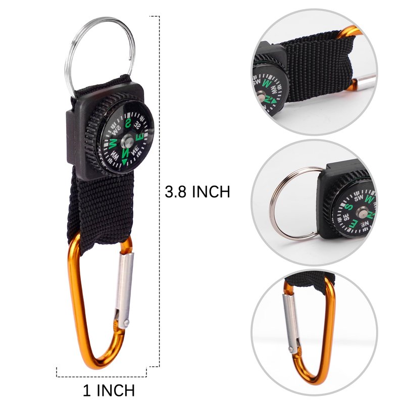 PROLOSO Carabiner Compass Keychain Belt Clips Kids Toys Prizes Outdoors Adventure Party Favors 36 Pcs