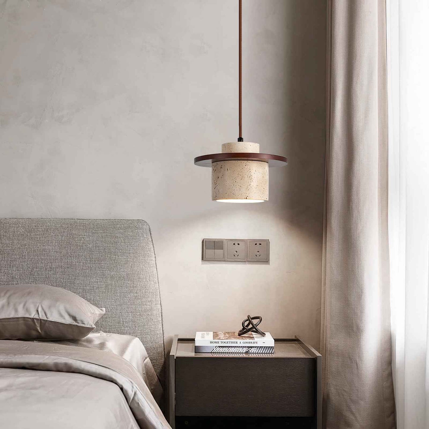 ADCTHOME Nordic Natural Stone Pendant Light Wabi-Sabi Yellow Cave Stone Chandelier, Dimmable Modern Wood Hanging Lamp Fixture for Kitchen Island,Dining Room,Bedside,Restaurant,Cafe,Bedroom(1-Pack)