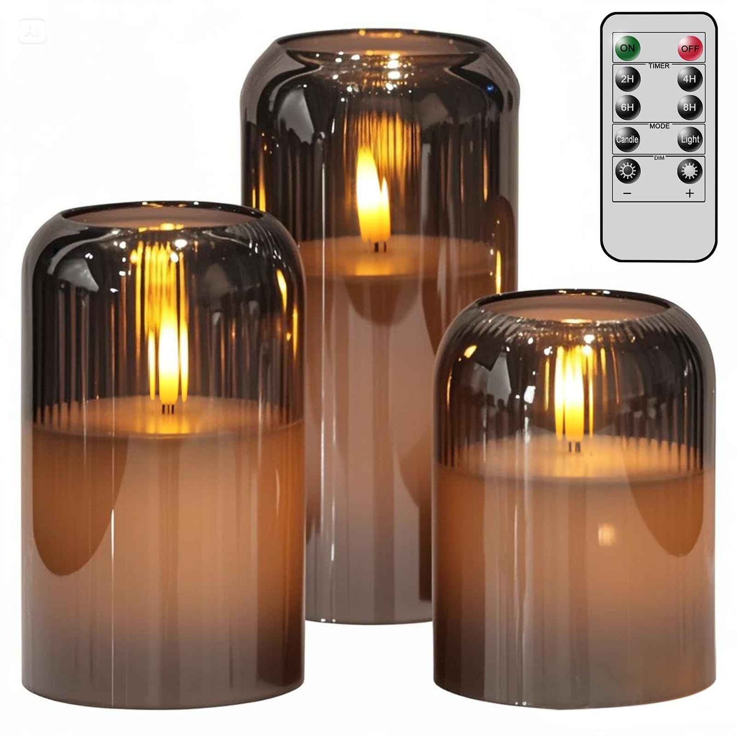 Eldnacele Black Glass Flameless Candles with Remote and Timer, Battery Operated 3D Wick Flickering LED Pillar Candles for Dinner Wedding Holiday Decor (3Pcs, D3×H4/5"/6")