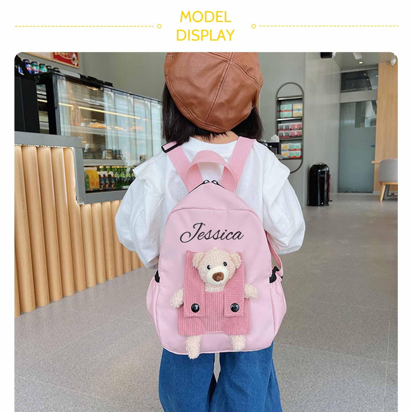 Personalized Little Bear Backpack for Girls Boys with Embroidery Name, Cute Custom Toddler School Bag with Detachable Bear, Pink Backpack for Kids, Back to School Bag, Birthday Gift, Christmas Gift