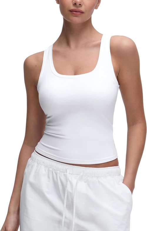 CRZ YOGA Scoop Neck Tank Tops for Women - Soft Double-Lined Casual Crop Sleeveless Shirts